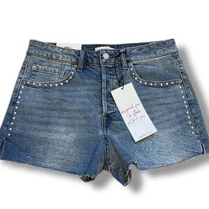 Vanilla Star Denim Shorts Studded High Rise Frayed Hem Size 5 New